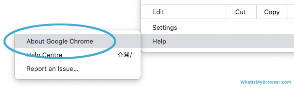 The location of the About menu item